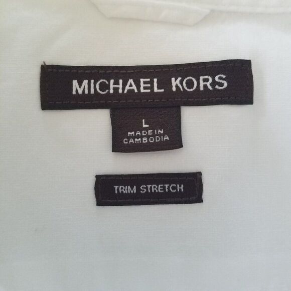 Michael Kors Trim Stretch Mens Shirt Size Large White Short Sleeve Button Front - Picture 7 of 13